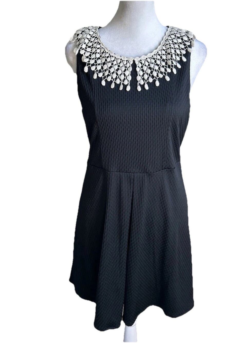 Free People Black Wednesday Addams Inspired Crochet Collar Mini Dress Womens S